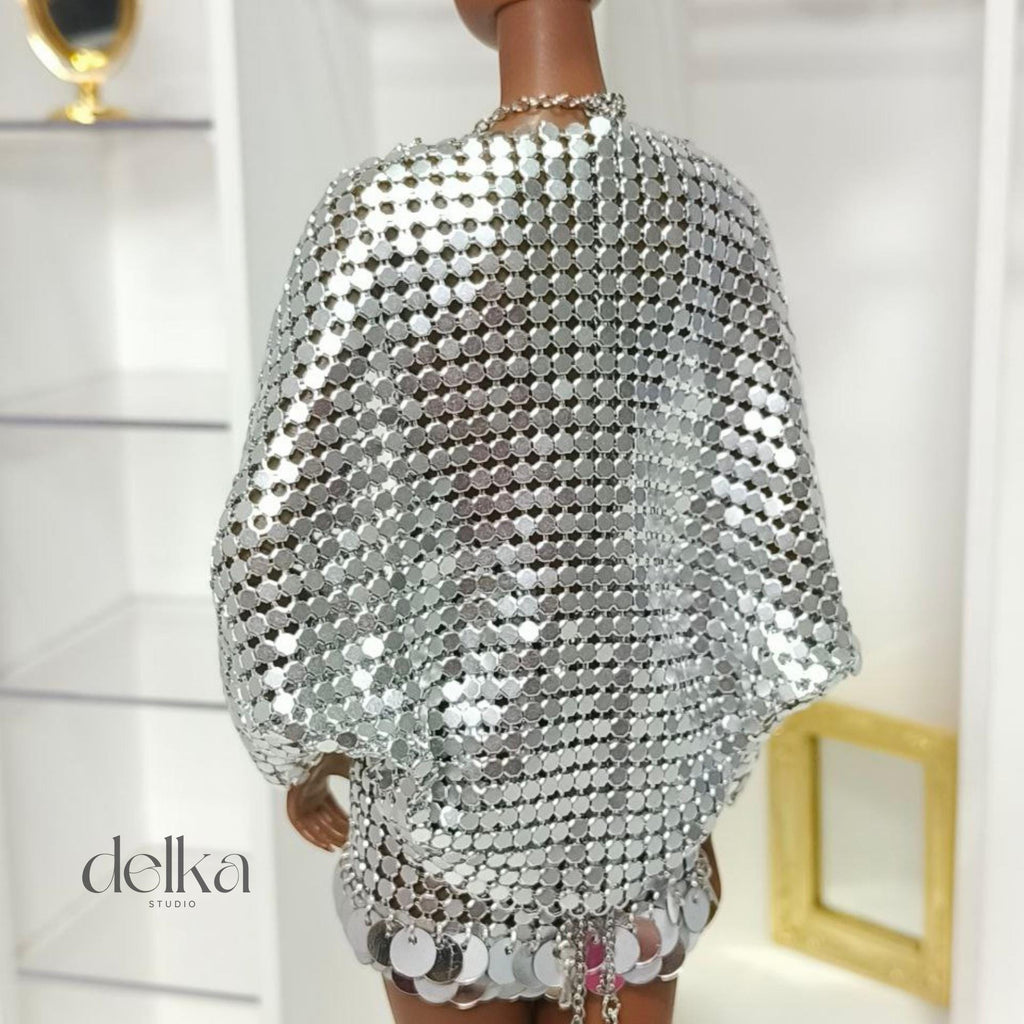 12-inch metallic jacket for Fashion Royalty dolls, 1:6 scale mesh bolero jacket for fashion dolls, gift for doll collectors