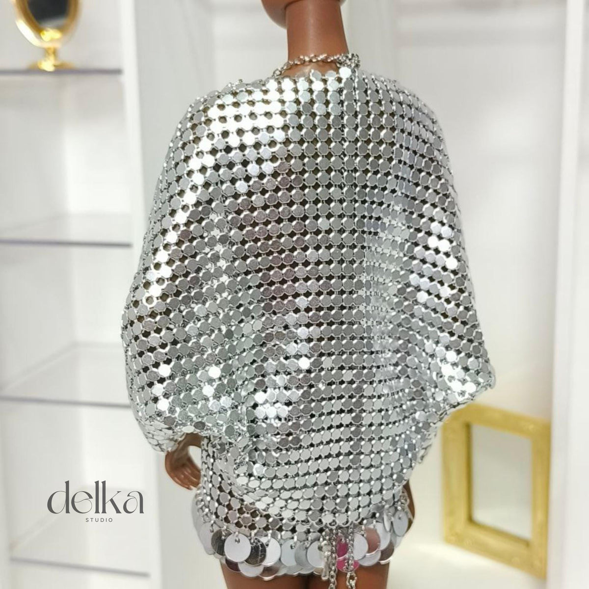 12-inch metallic jacket for Fashion Royalty dolls, 1:6 scale mesh bolero jacket for fashion dolls, gift for doll collectors