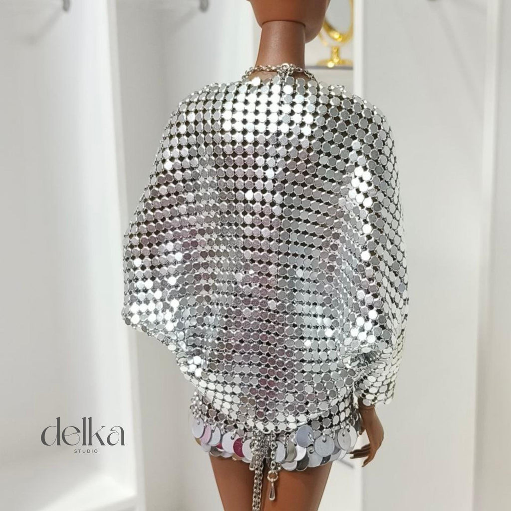 12-inch metallic jacket for Fashion Royalty dolls, 1:6 scale mesh bolero jacket for fashion dolls, gift for doll collectors
