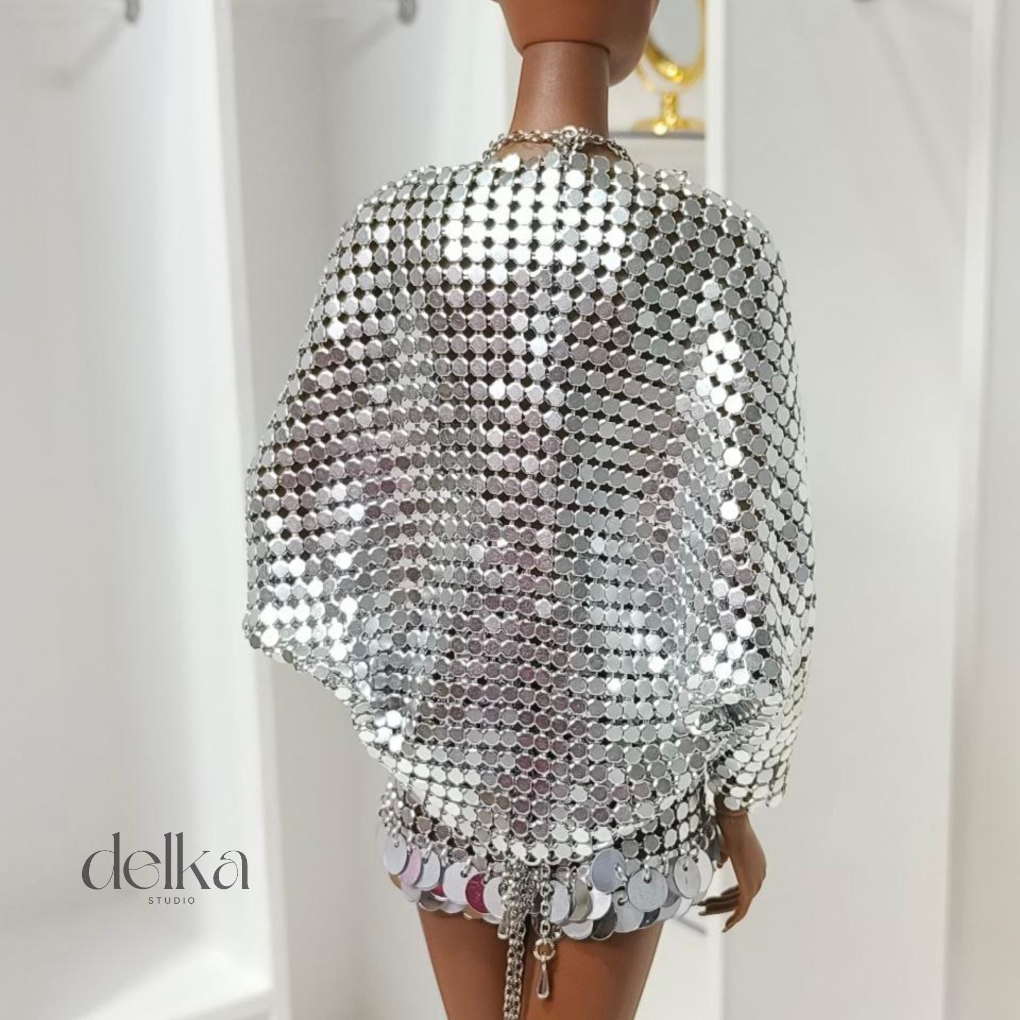 12-inch metallic jacket for Fashion Royalty dolls, 1:6 scale mesh bolero jacket for fashion dolls, gift for doll collectors