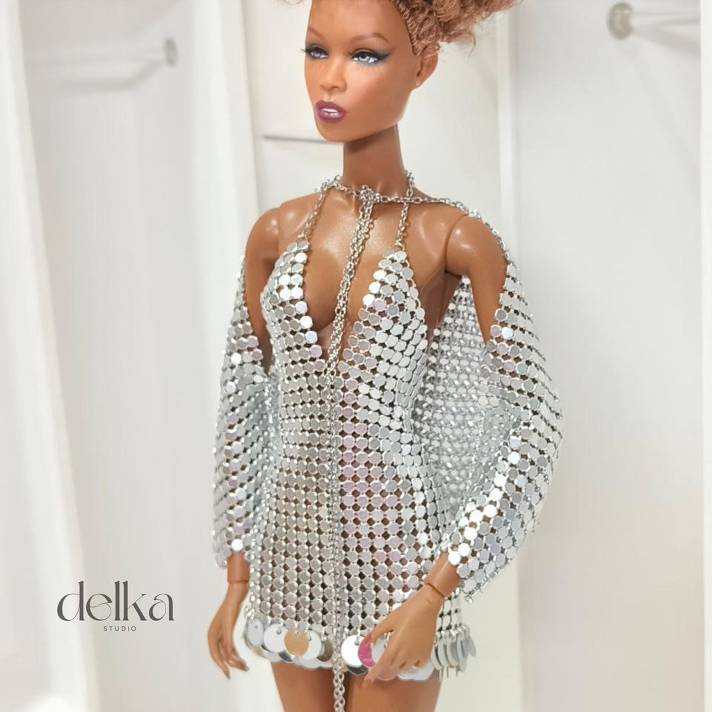 12-inch metallic jacket for Fashion Royalty dolls, 1:6 scale mesh bolero jacket for fashion dolls, gift for doll collectors