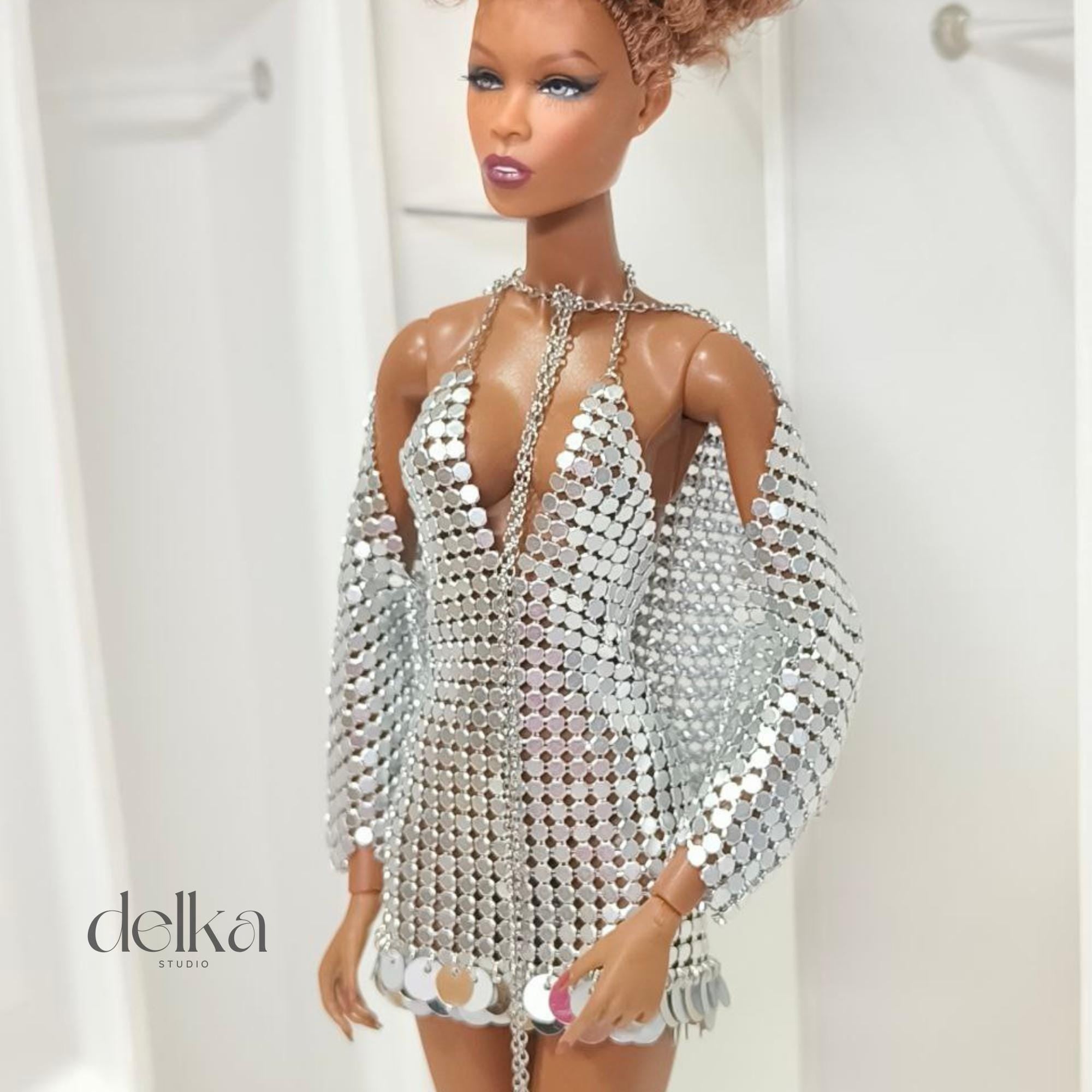 12-inch metallic jacket for Fashion Royalty dolls, 1:6 scale mesh bolero jacket for fashion dolls, gift for doll collectors