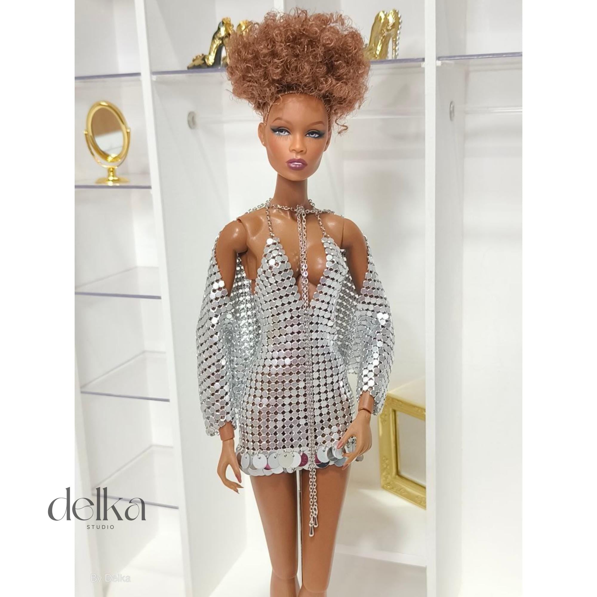 12-inch metallic jacket for Fashion Royalty dolls, 1:6 scale mesh bolero jacket for fashion dolls, gift for doll collectors