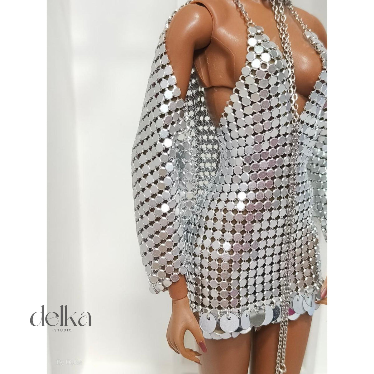 12-inch metallic jacket for Fashion Royalty dolls, 1:6 scale mesh bolero jacket for fashion dolls, gift for doll collectors