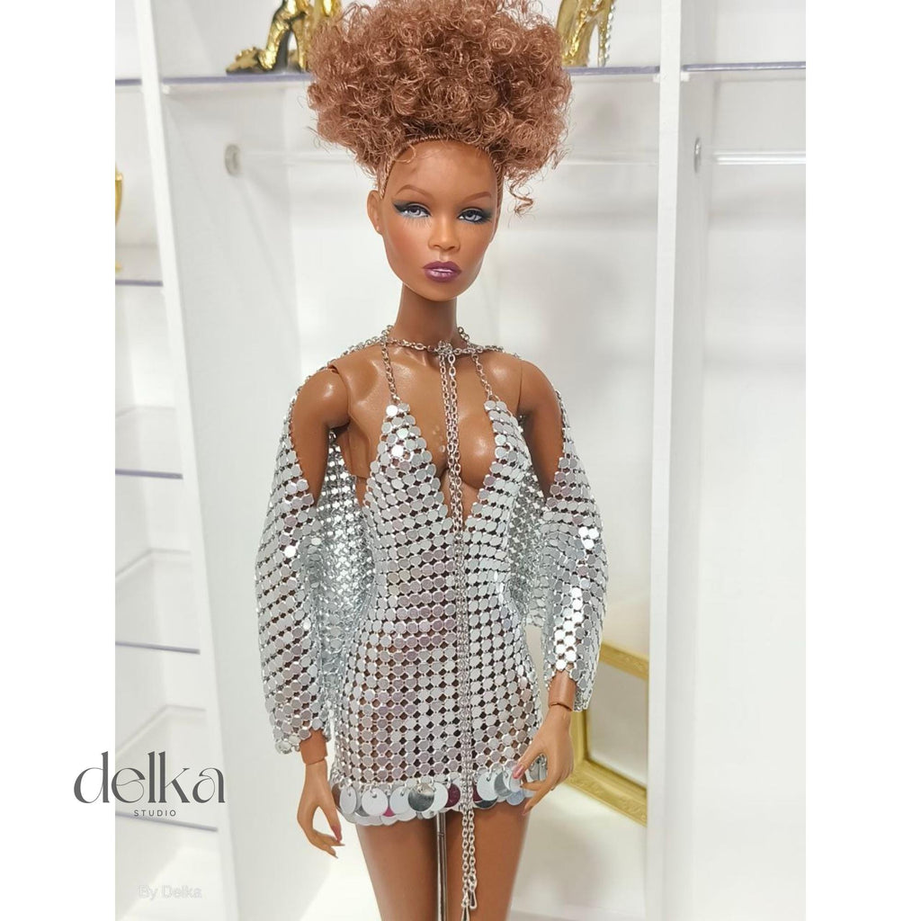 12-inch metallic jacket for Fashion Royalty dolls, 1:6 scale mesh bolero jacket for fashion dolls, gift for doll collectors