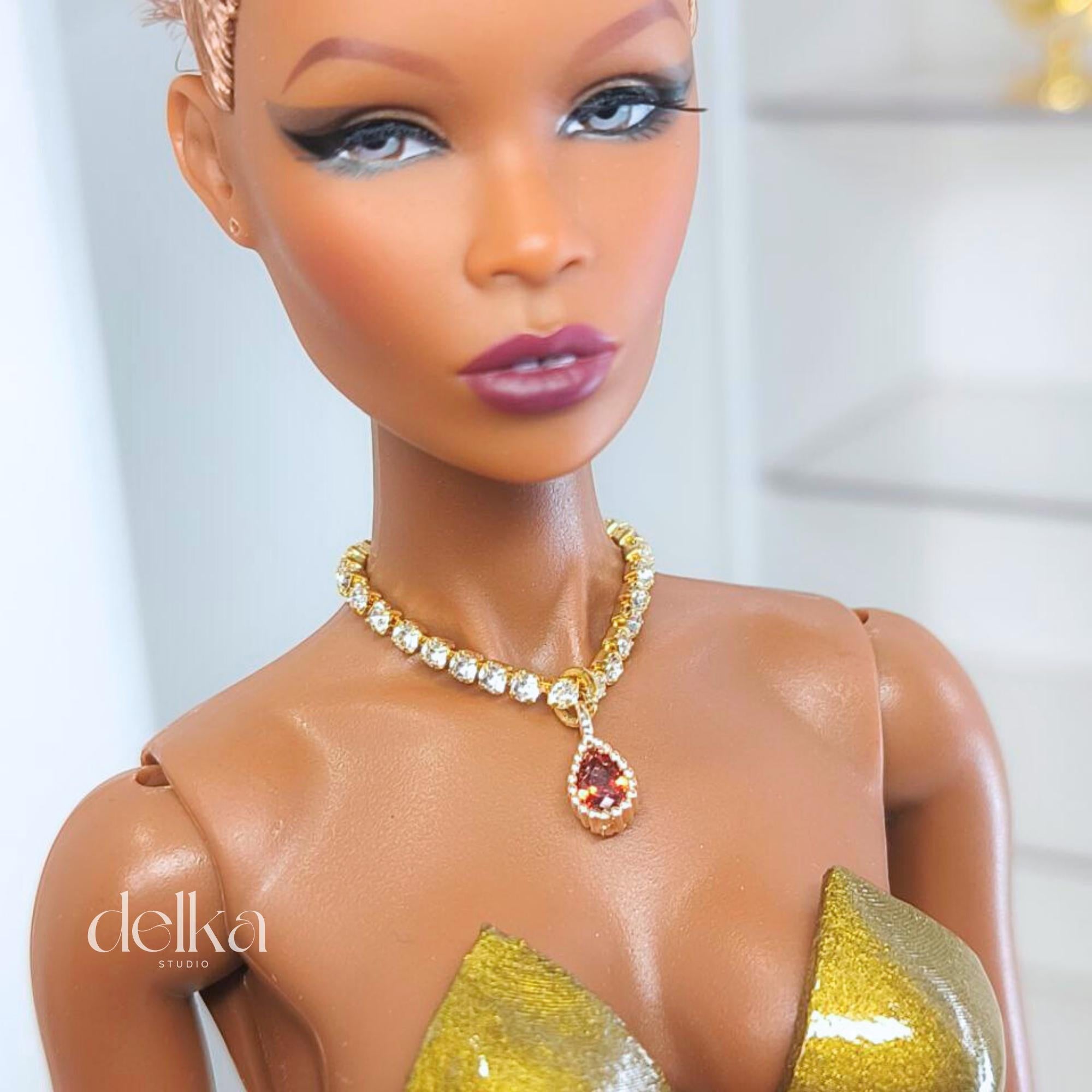 Rhinestone Jeweled Choker, 1:6 Scale Necklace, Fashion Doll Jewelry
