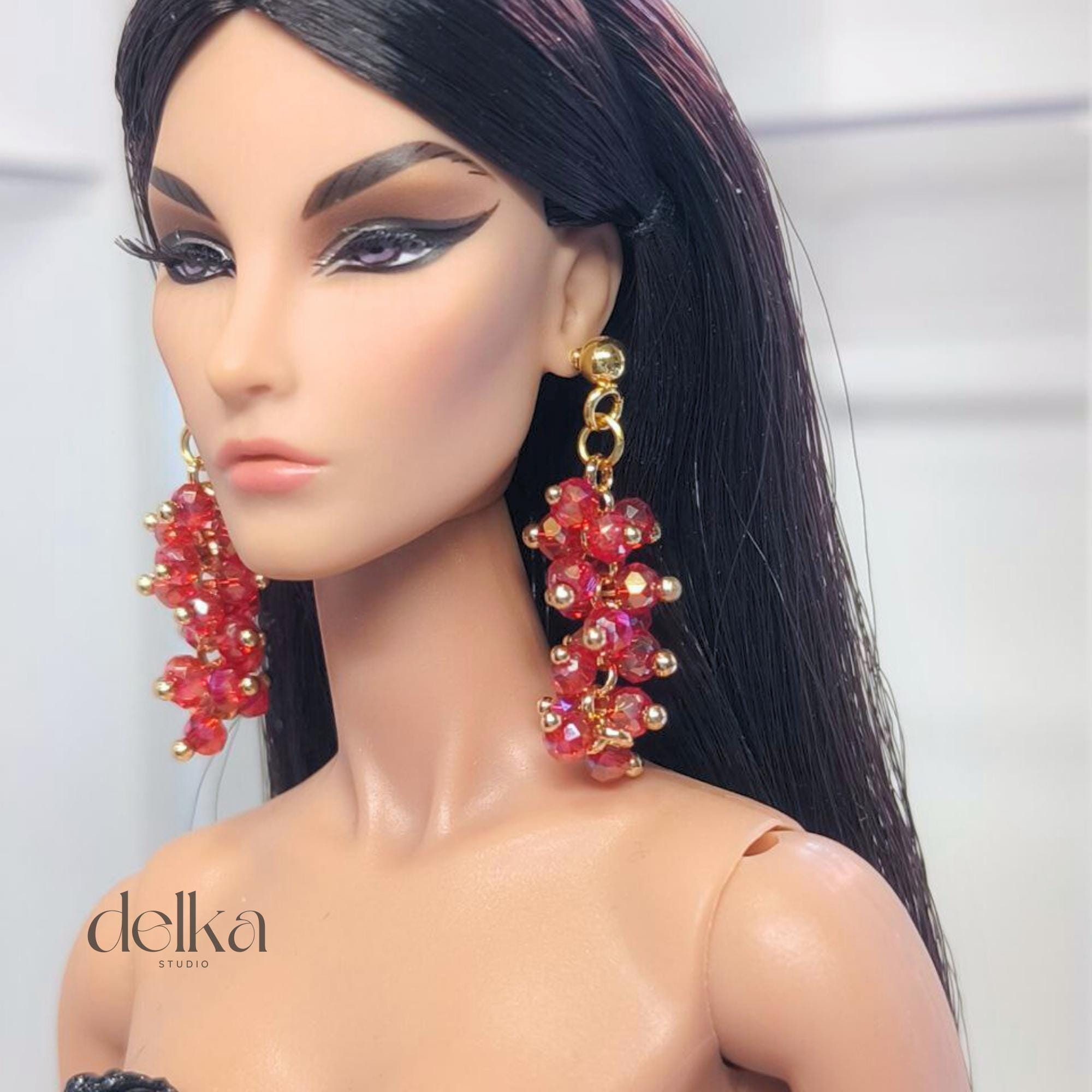 12 inch Beaded Earrings for Fashion Royalty Dolls, 1:6 Scale Fashion Doll Accessories