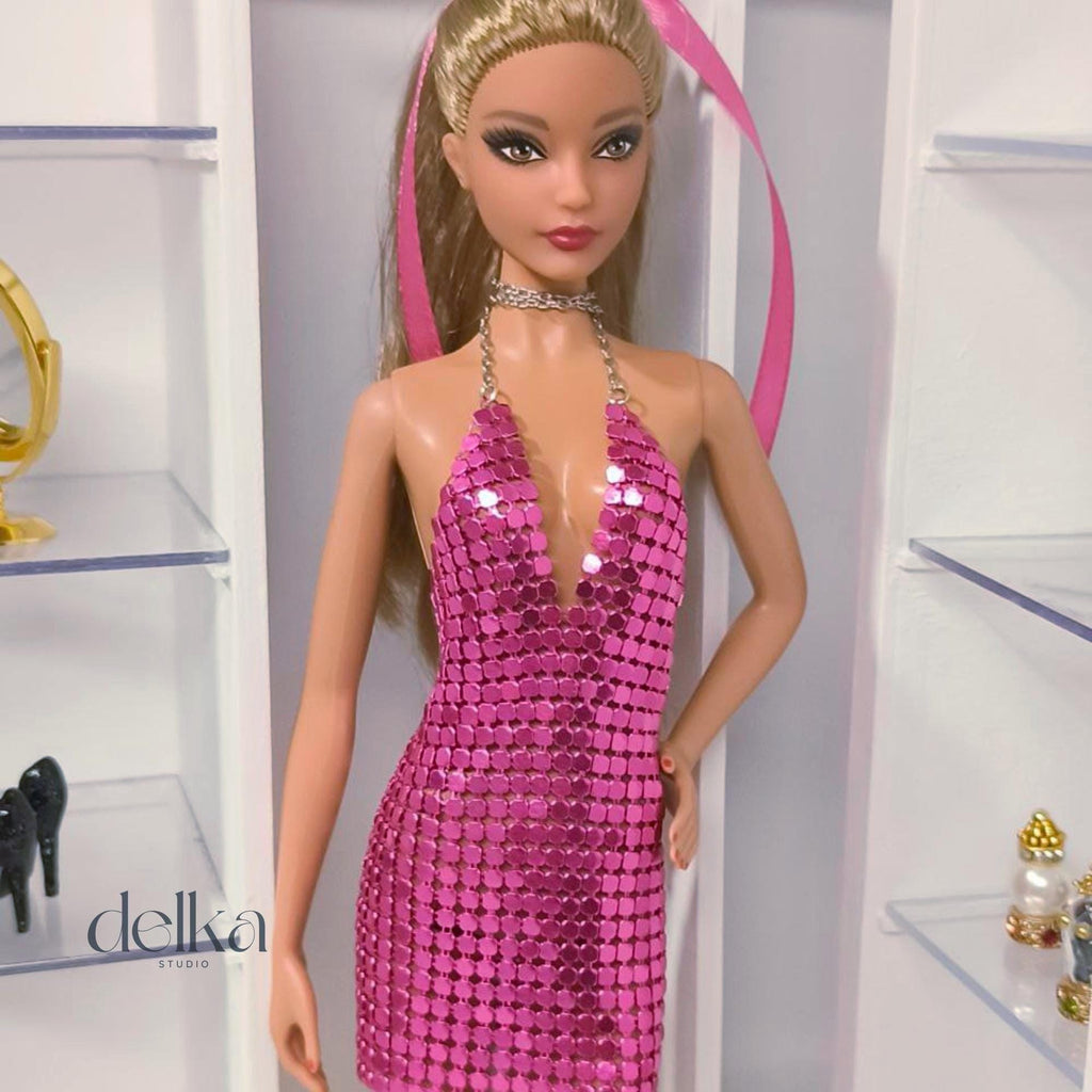 Metallic Mini Dress for Model Muse Barbie, 1:6 Scale