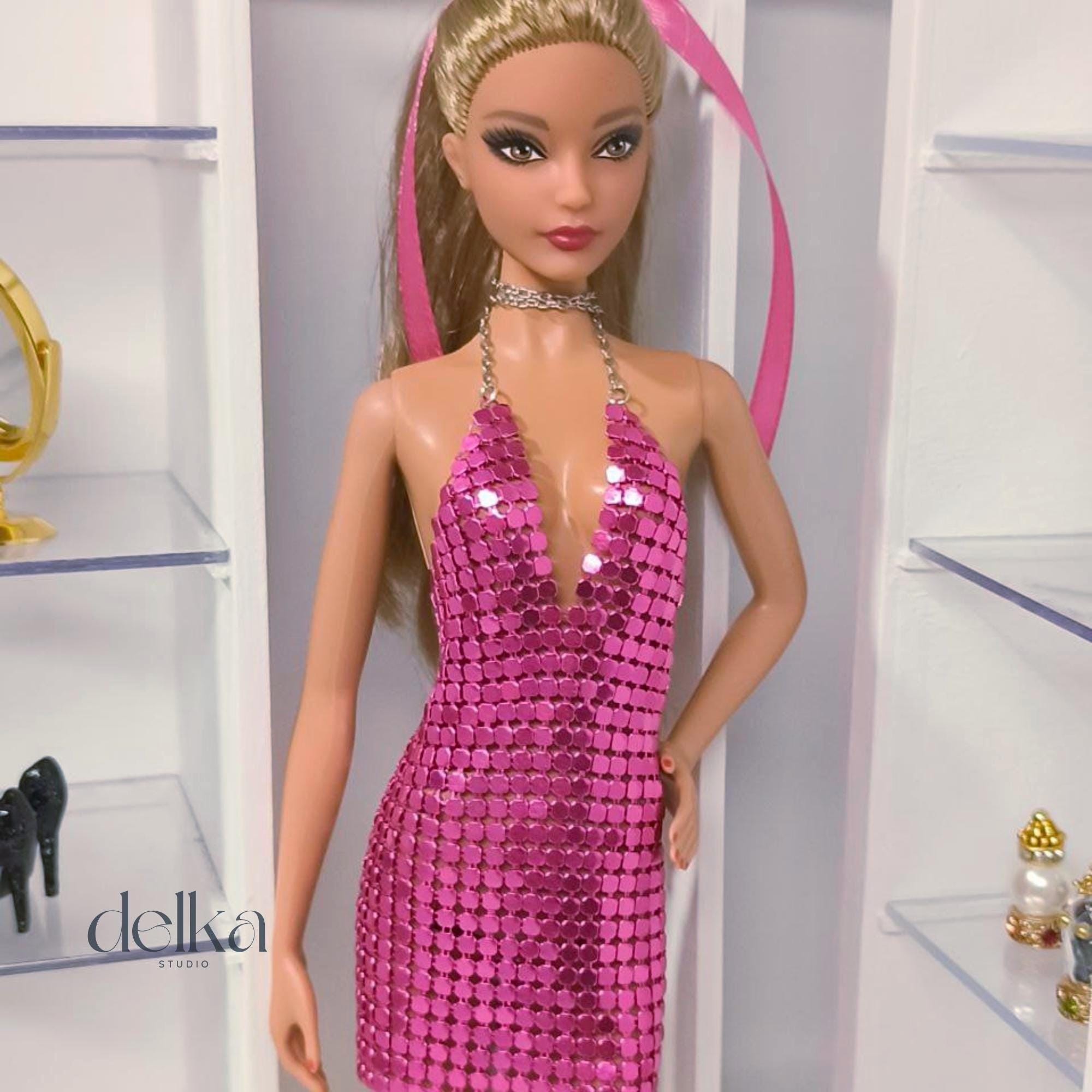 Metallic Mini Dress for Model Muse Barbie, 1:6 Scale