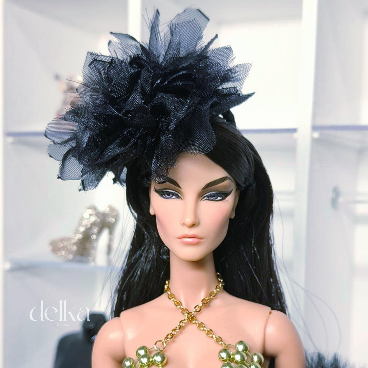 Red Flower Headband, Fashion Doll Accessory, 1:6 Scale