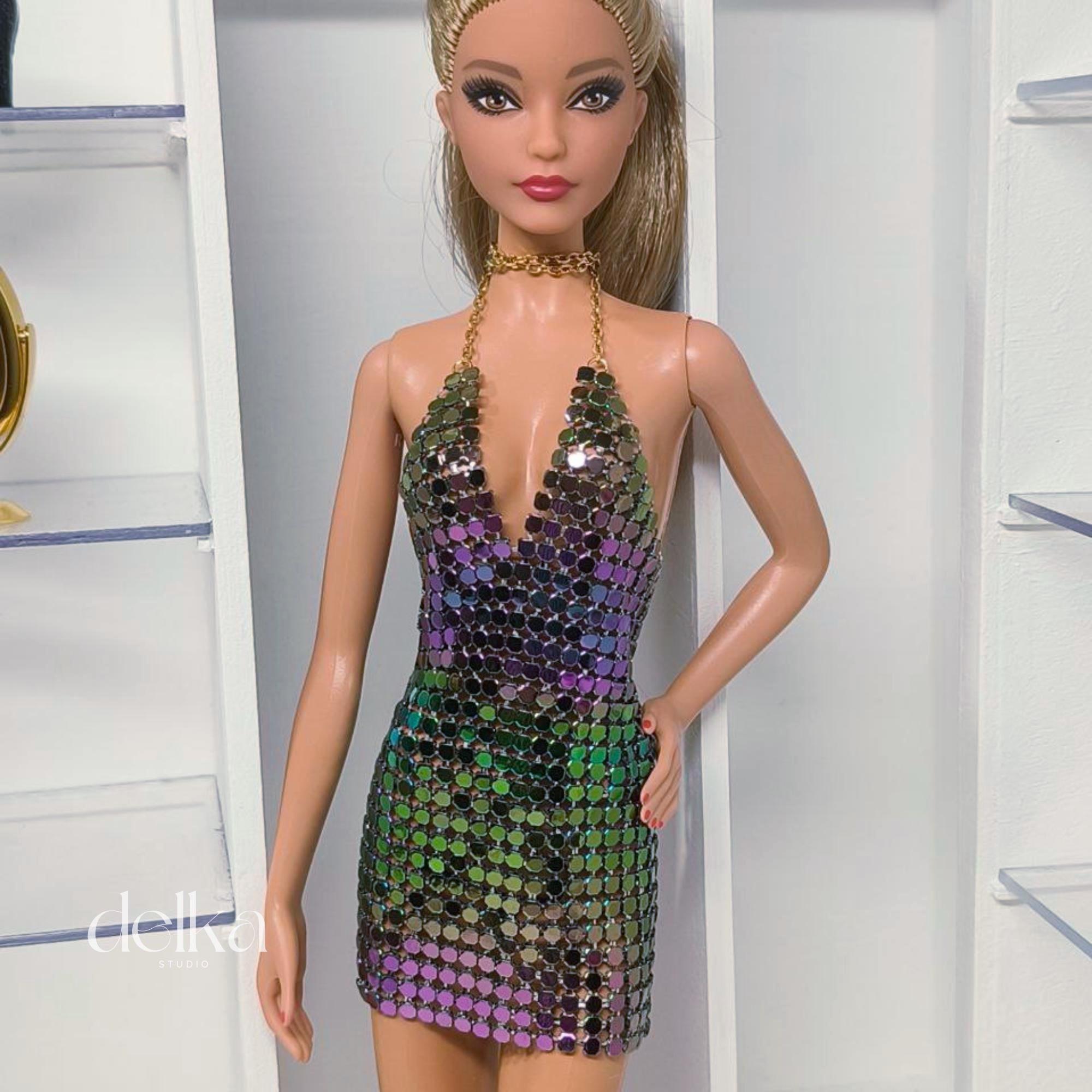 Iridescent Metallic Pink Dress for Barbie Model Muse Dolls (1:6 Scale)