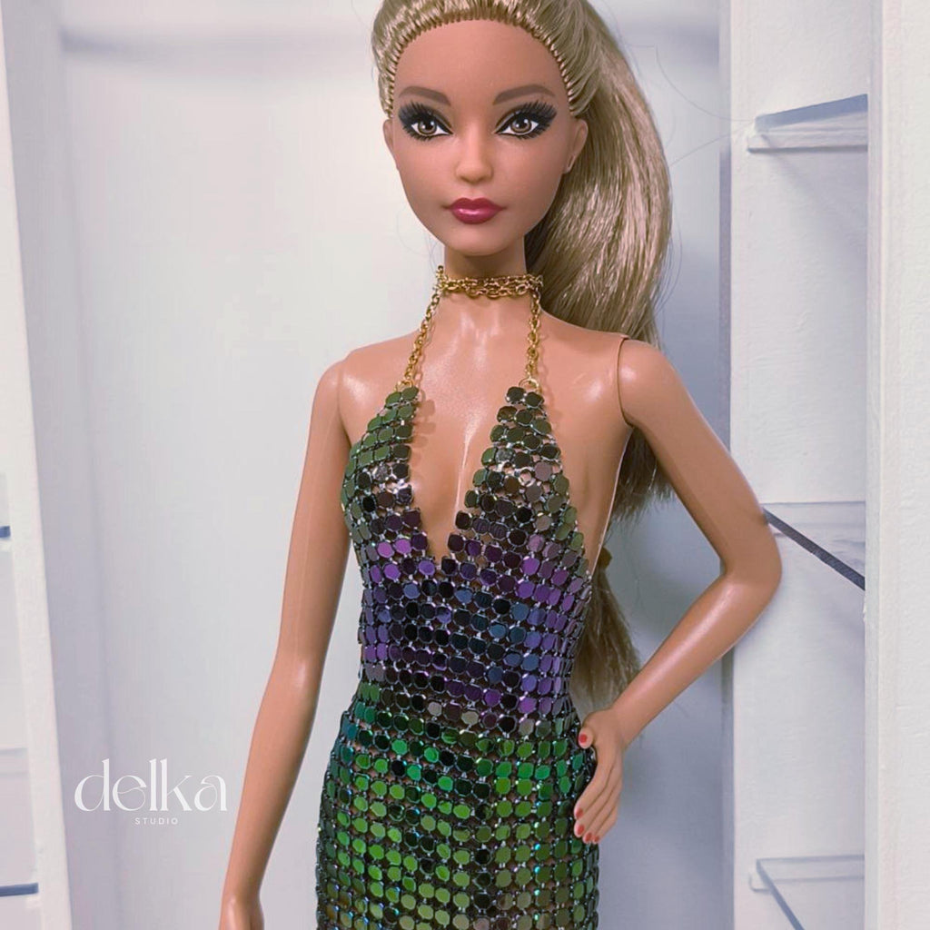 Iridescent Metallic Pink Dress for Barbie Model Muse Dolls (1:6 Scale)