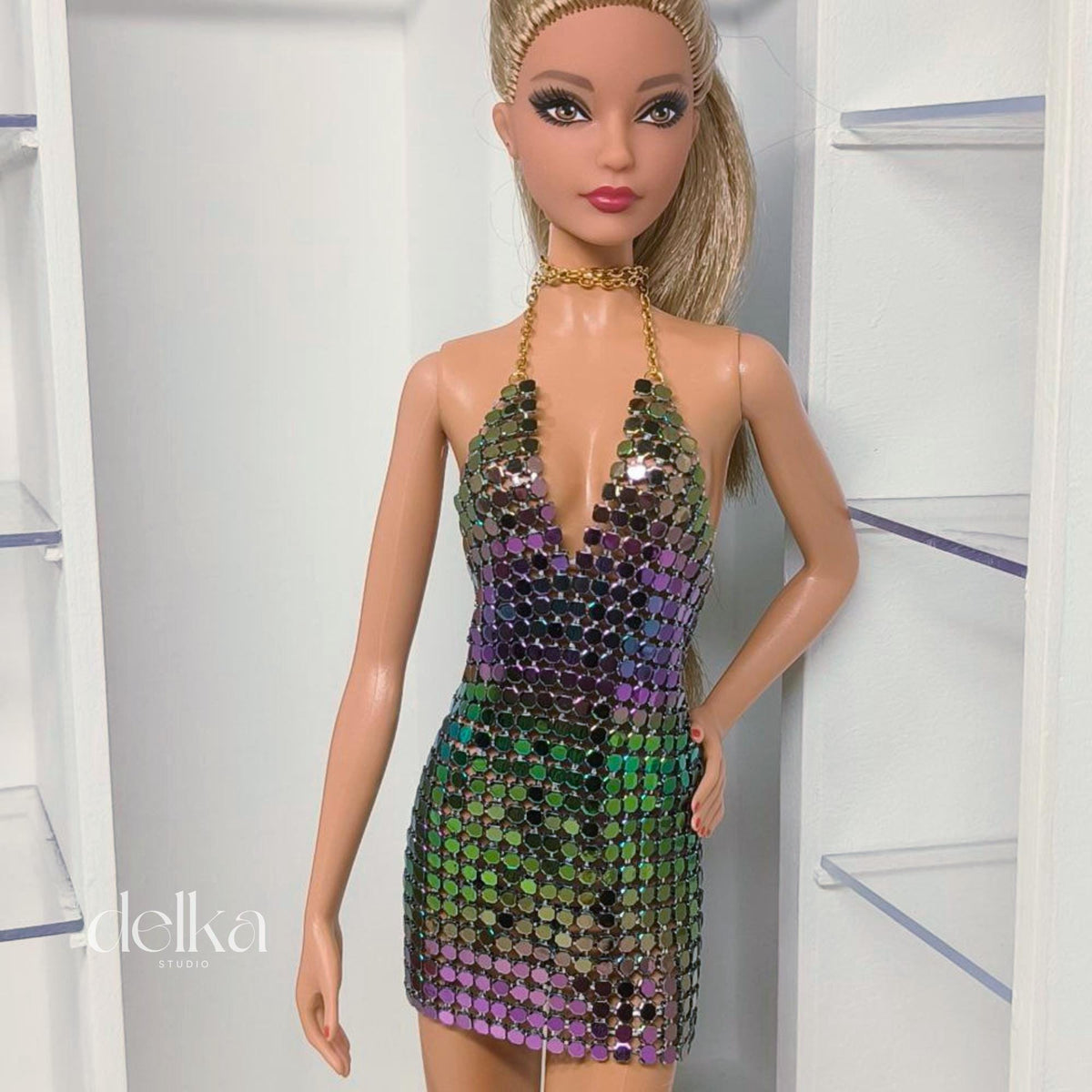Iridescent Metallic Pink Dress for Barbie Model Muse Dolls (1:6 Scale)
