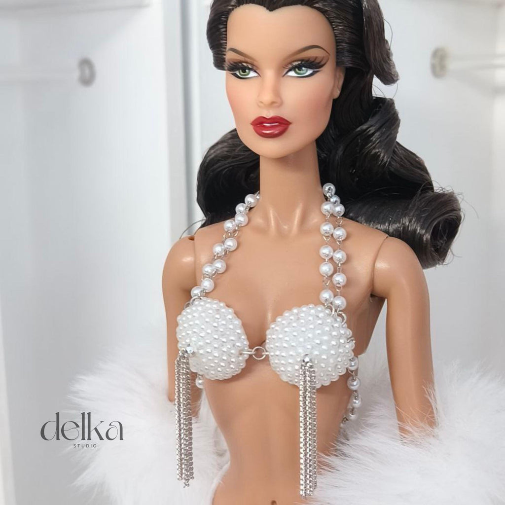 Cabaret Bra Top for 12 inch Fashion Dolls, Pearl & Chain Detail
