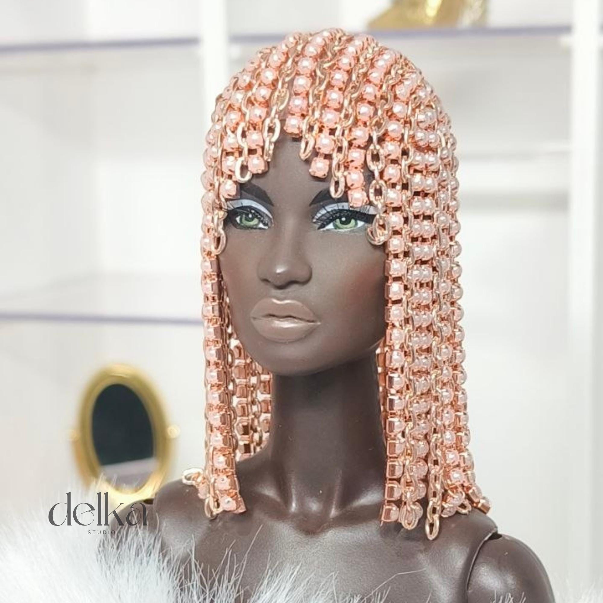 Metallic rosy Doll Wig, 1:6 Scale, Fashion Royalty, Nu Face