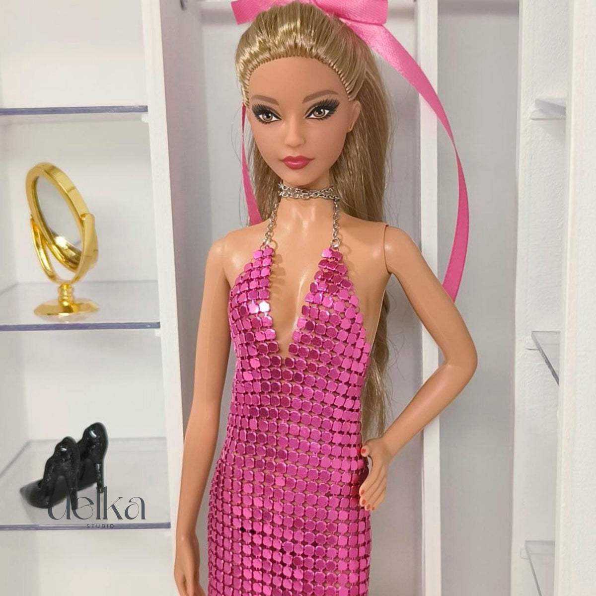Metallic Mini Dress for Model Muse Barbie, 1:6 Scale