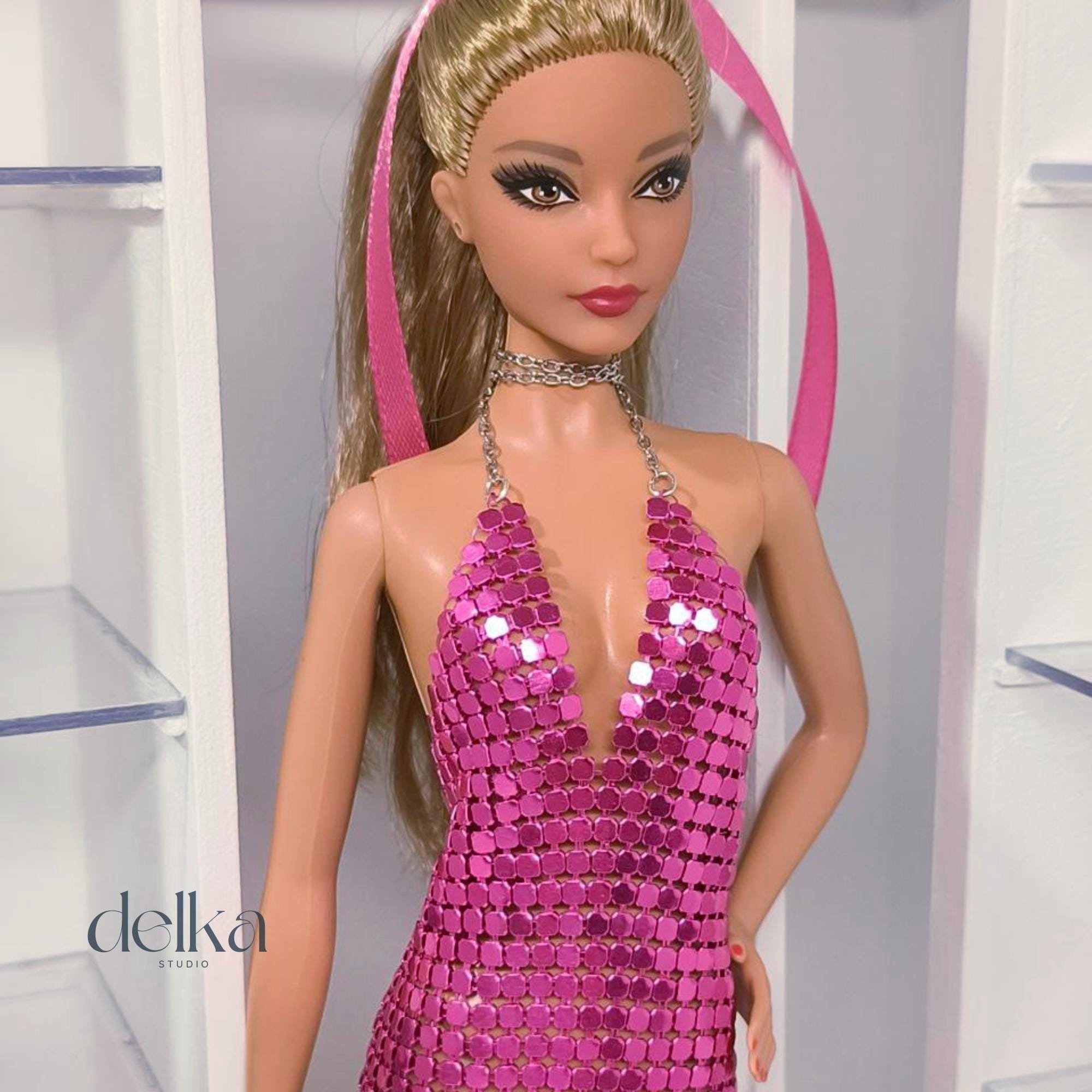 Metallic Mini Dress for Model Muse Barbie, 1:6 Scale