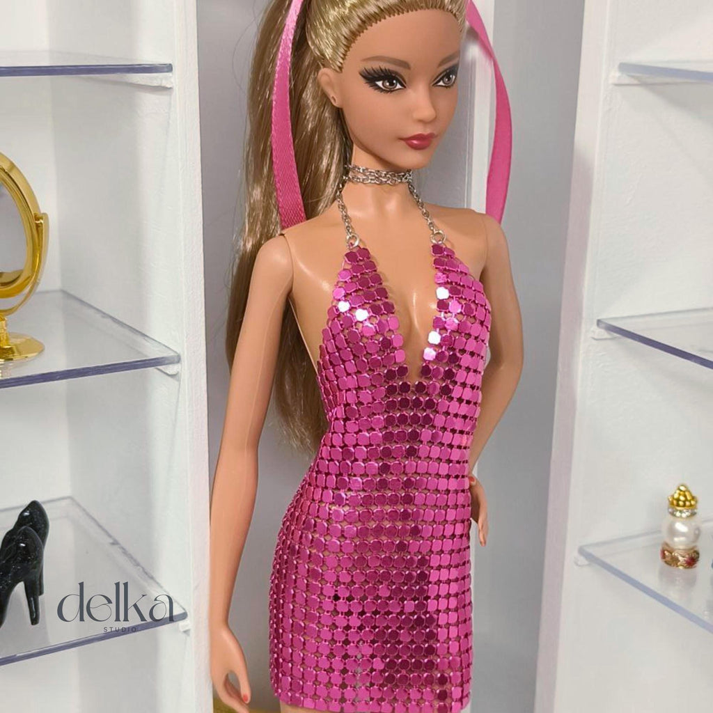 Metallic Mini Dress for Model Muse Barbie, 1:6 Scale