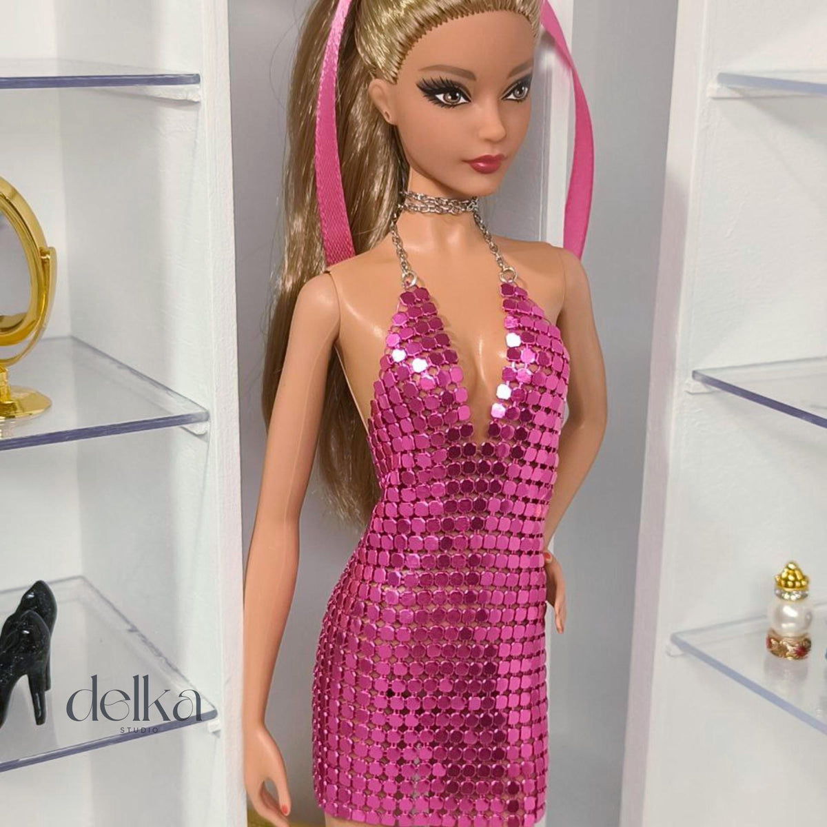 Metallic Mini Dress for Model Muse Barbie, 1:6 Scale