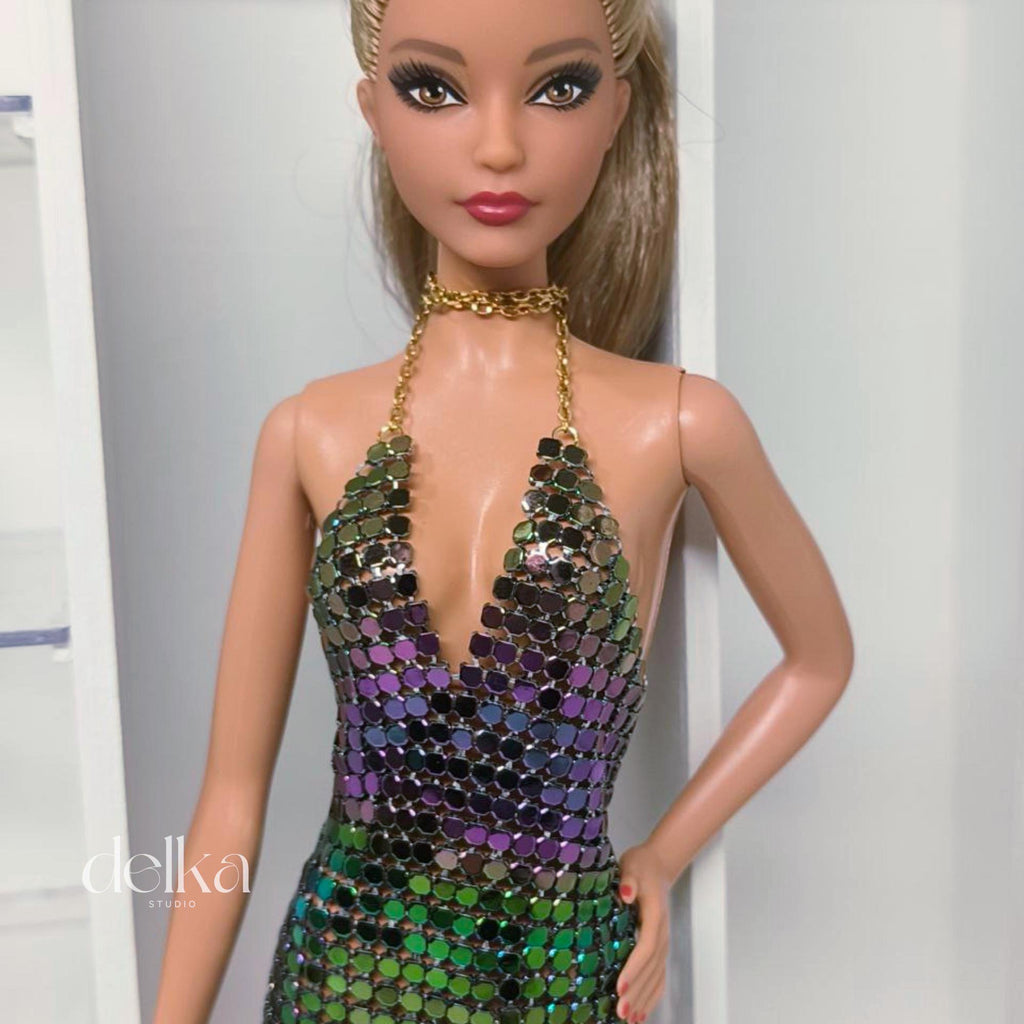 Iridescent Metallic Pink Dress for Barbie Model Muse Dolls (1:6 Scale)