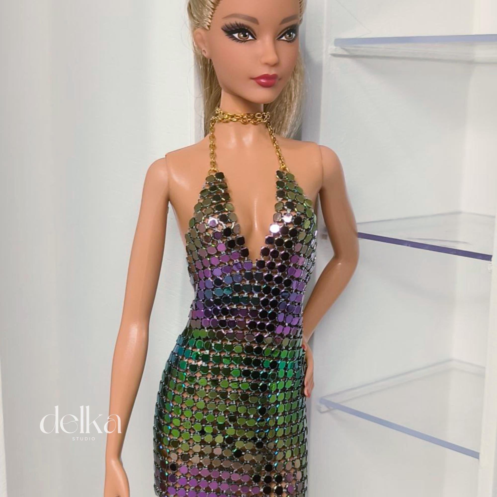 Iridescent Metallic Pink Dress for Barbie Model Muse Dolls (1:6 Scale)