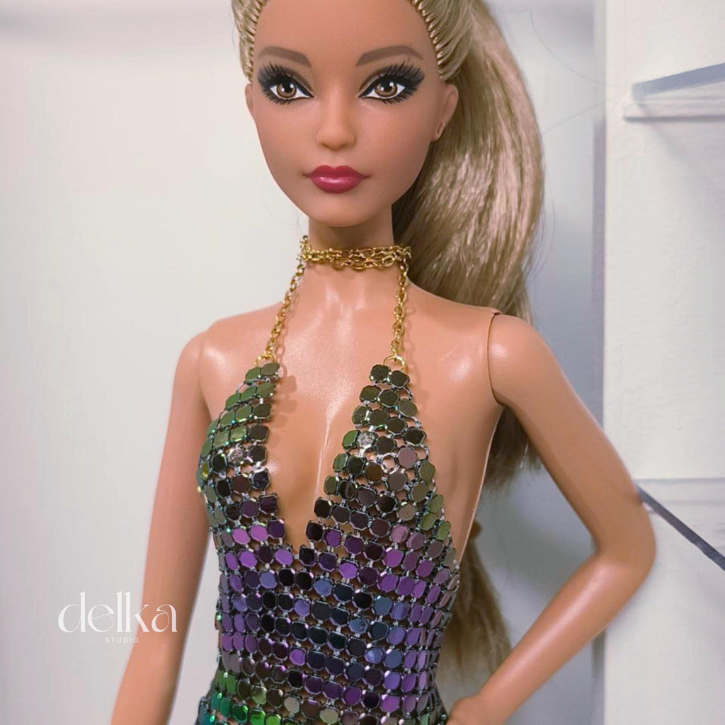 Iridescent Metallic Pink Dress for Barbie Model Muse Dolls (1:6 Scale)