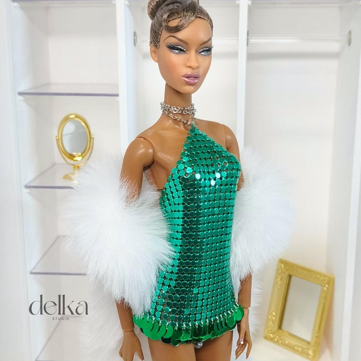 Metallic Sequin Dress for 12 inch  Fashion Dolls: Integrity Toys, Nu Face, Fashion Royalty