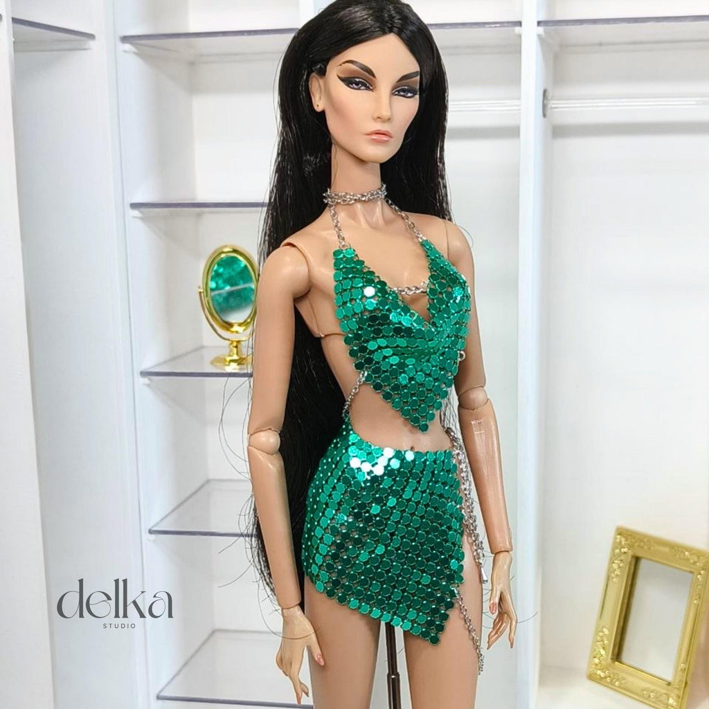 Metallic Mesh Top and Skirt for 12 inch Fashion Doll, Outfit for 1/6 scale doll