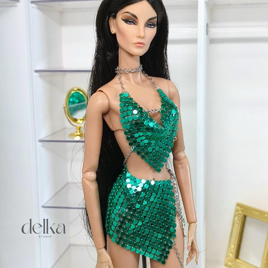 Metallic Mesh Top and Skirt for 12 inch Fashion Doll, Outfit for 1/6 scale doll