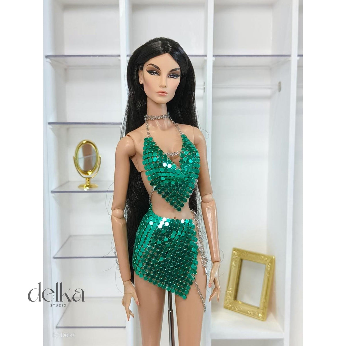 Metallic Mesh Top and Skirt for 12 inch Fashion Doll, Outfit for 1/6 scale doll