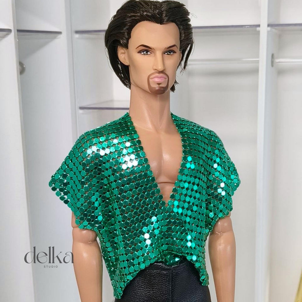 12 inch metallic mesh T-shirt for male Fashion Royalty dolls, 1:6 scale top for man fashion dolls