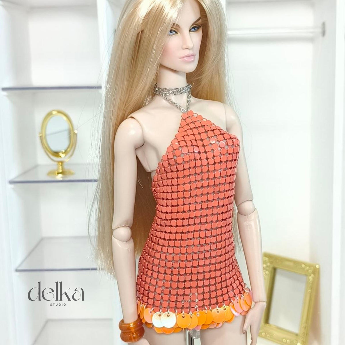 Metallic Sequin Dress for 12 inch  Fashion Dolls: Integrity Toys, Nu Face, Fashion Royalty