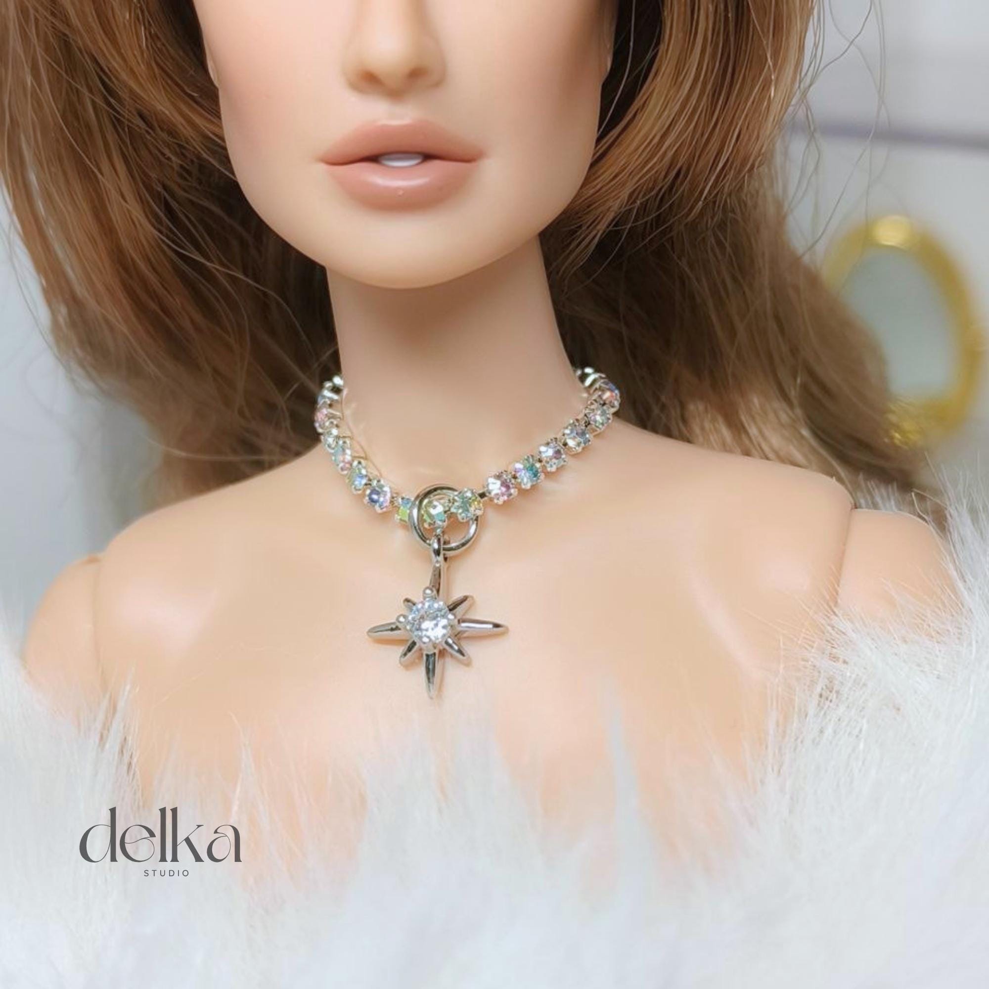 12 inch rhinestone Jeweled Choker for fashion dolls, 1:6 scale necklace for dolls