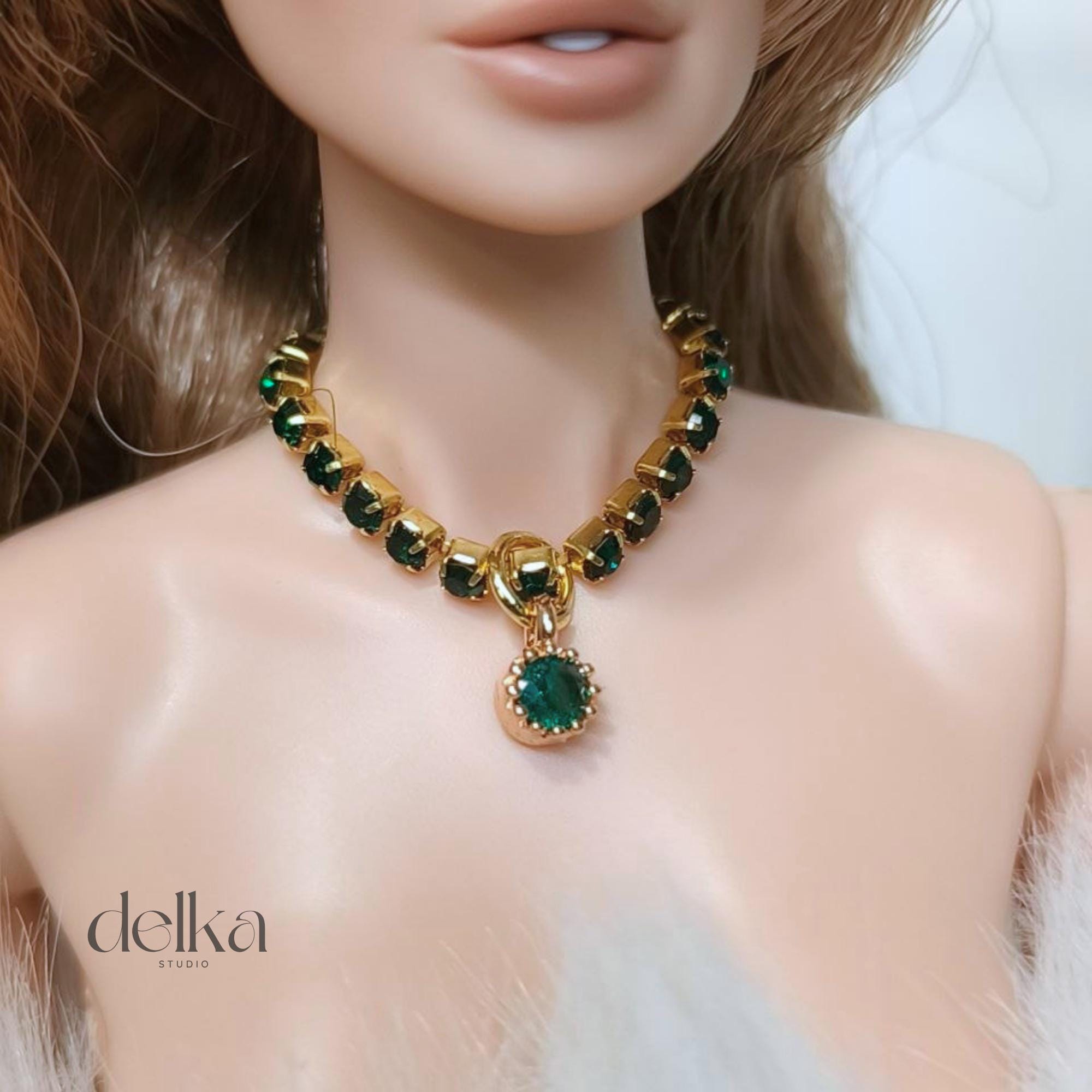 12 inch rhinestone Jeweled Choker for fashion dolls, 1:6 scale necklace for dolls