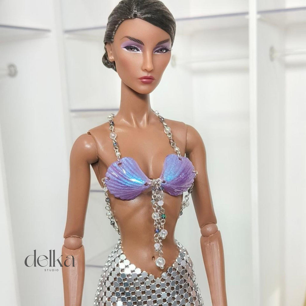 Mermaid top and metallic mesh skirt for 1/6-scale fashion dolls