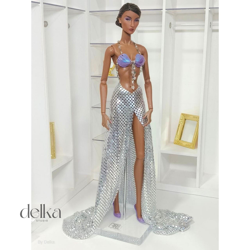 Mermaid top and metallic mesh skirt for 1/6-scale fashion dolls