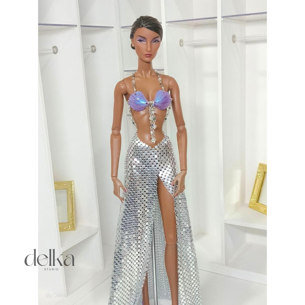 Mermaid top and metallic mesh skirt for 1/6-scale fashion dolls