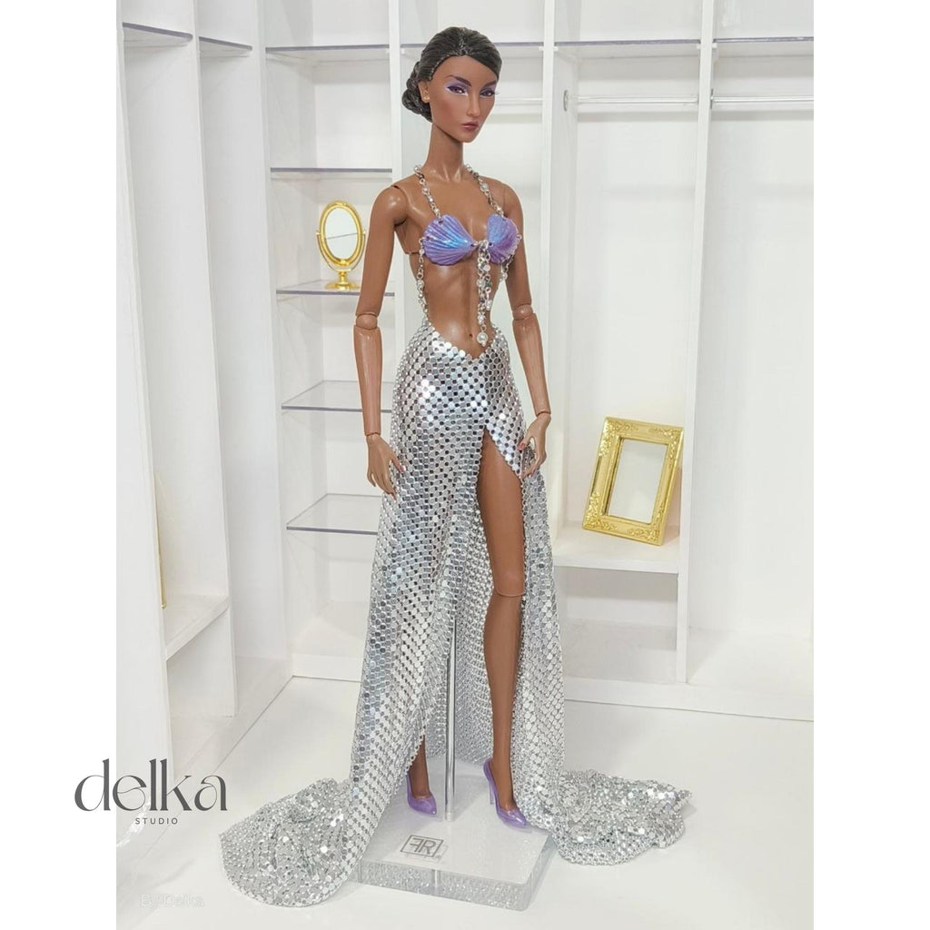 Mermaid top and metallic mesh skirt for 1/6-scale fashion dolls
