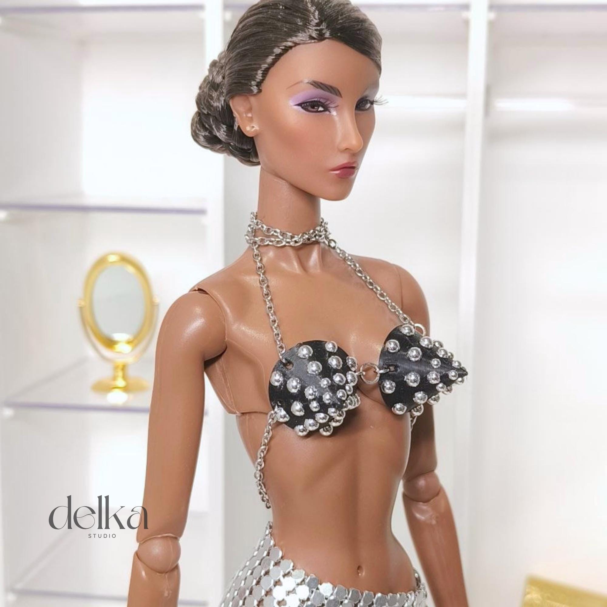 Vintage 80s Cone Bra Top for 12 inch Fashion Dolls, Poppy Parker