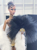 Miniature Feather Fan for 1:6 Scale Dolls, Handmade Accessory for Fashion Royalty and 12 Inch Dolls, Gift for dolls Collectors