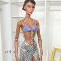 Mermaid top and metallic mesh skirt for 1/6-scale fashion dolls