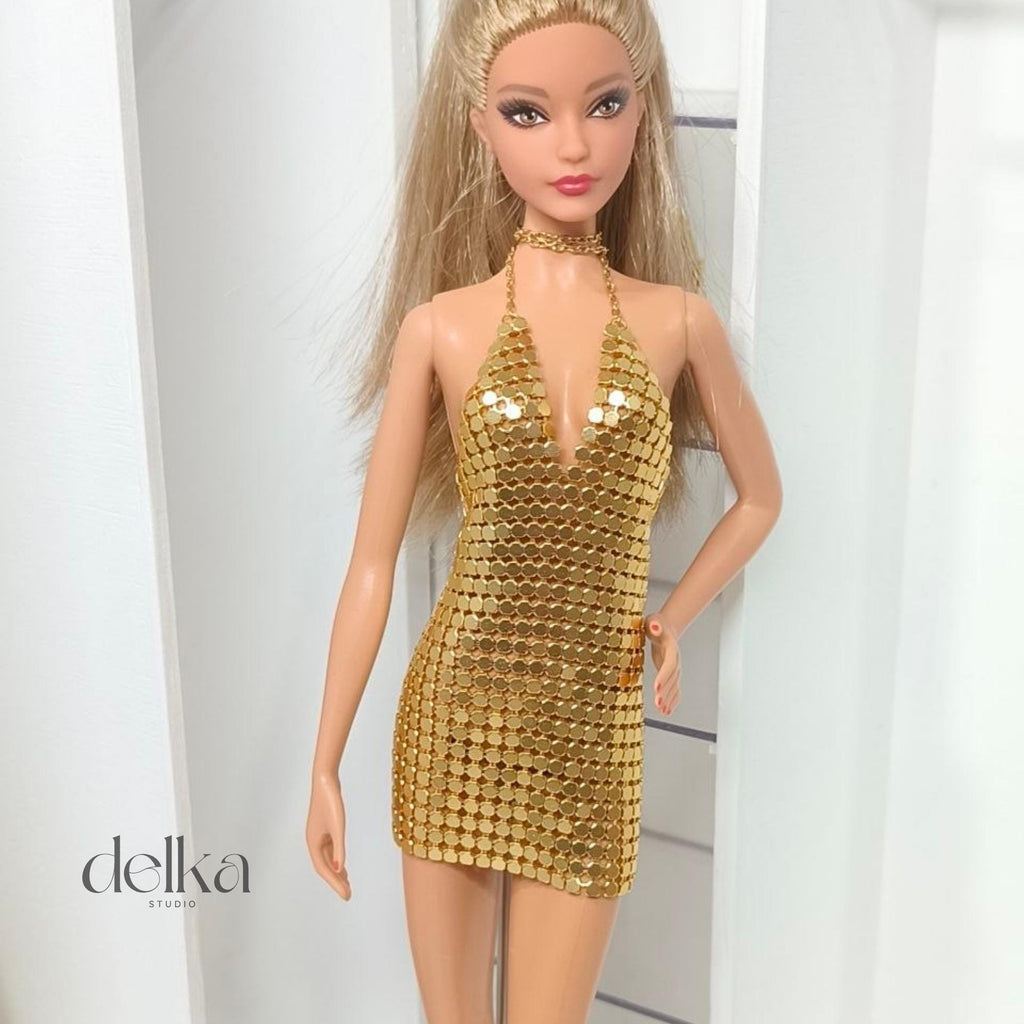 Metallic Mini Dress for Model Muse Barbie, 1:6 Scale