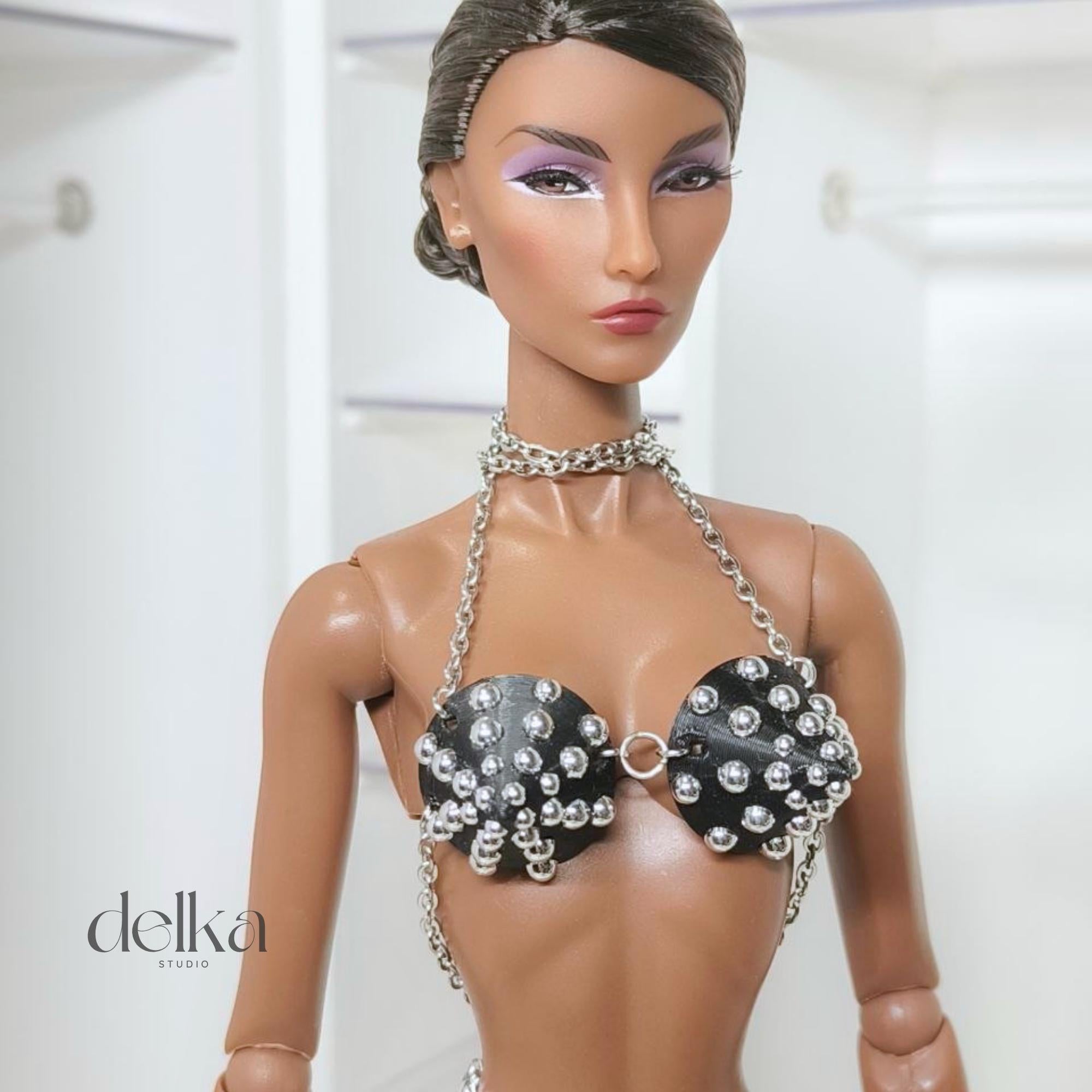 Vintage 80s Cone Bra Top for 12 inch Fashion Dolls, Poppy Parker