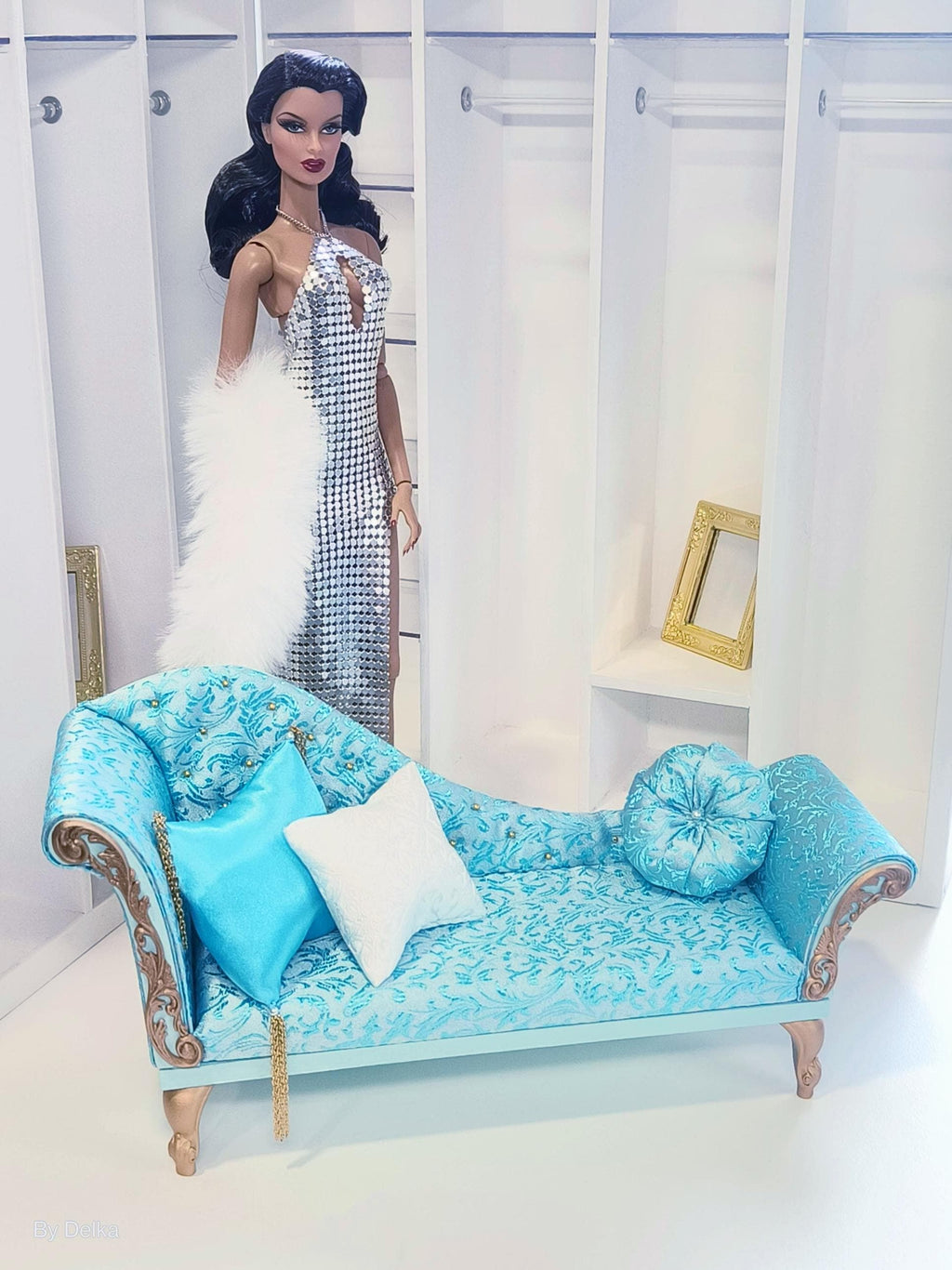 12-inch doll chaise longue, 1:6 scale sofa for fashion dolls