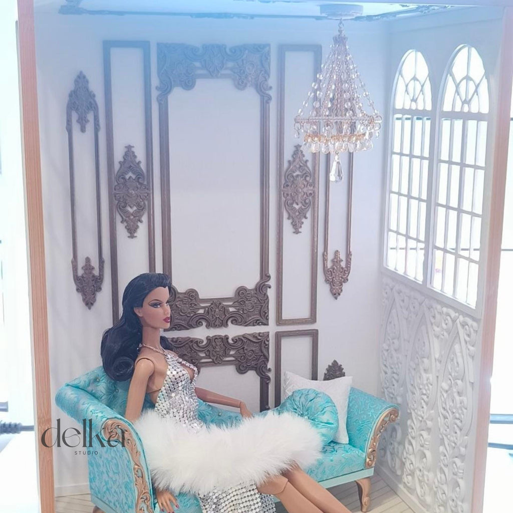 Miniature chandelier for 1:6 scale dolls, teardrop-shaped ceiling lamp for 12-inch dolls